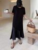 Retro Casual Slimming Anti-Aging Long T-Shirt Dress Pure Color Round Neck Irregular Hem Short Sleeve Dress Trendy_ecoleips.com