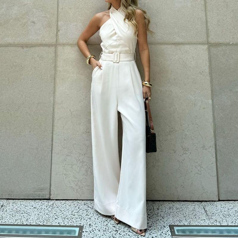 Women's Straight Leg Jumpsuit Halter Neck Summer Style Versatile_ecoleips.com