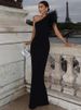 Dulzura Black Sleeveless One Shoulder Maxi Dress For Women Bodycon Sexy Party Elegant Long Dress Birthday Evening Outfit_ecoleips.com