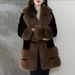 Women’s Clothing autumn and winter fashion temperament new v neck fur coat medium length slim young big fur collar coat_ecoleips.com