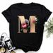 European And American Cross-border Foreign Trade Women's Floral Letter Print Round-neck Short-sleeve T-shirt Top_ecoleips.com