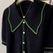 Women's French Retro Style Collared Knit Sweater Color Block Short Sleeve Top Summer Design_ecoleips.com