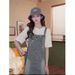 Summer New Hong Kong Petite Loose Casual European Style Minimalist Denim Jumpsuit Maternity Strap Dress_ecoleips.com