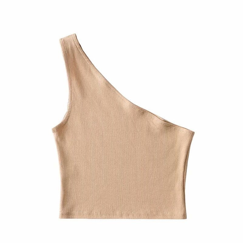 One Shoulder Cropped Tanks Top Women Summer Sleeveless Tanks Camis Sexy Oblique Collar Elastic Corset Slim Crop Tops Tube Lady_ecoleips.com