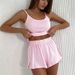 Women's Casual Knitted Pajama Suit Breathable Skin Friendly Suspender Top with Split Shorts Two-Piece Set_ecoleips.com