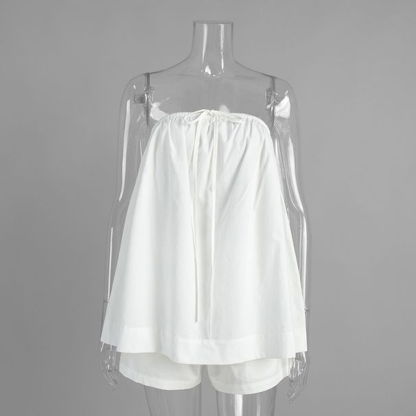 Strapless Ruffled Off Shoulder Top And Shorts Set Style Spring Summer New Two Piece Set_ecoleips.com