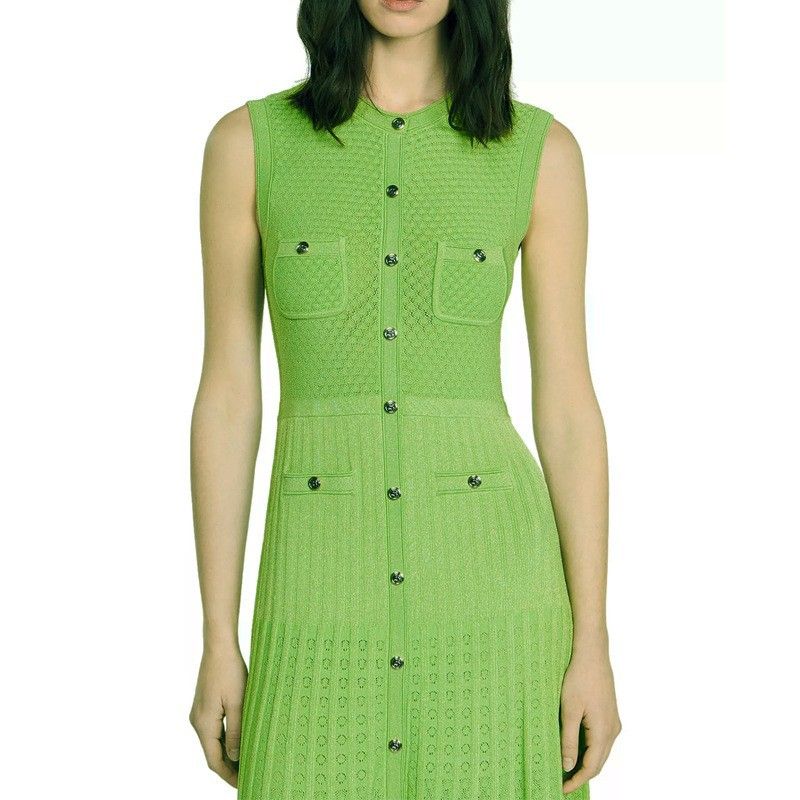 Women's Clothing Single Breasted Fashion Elegant Slimming Knitted Dress Women's Long Skirt Sleeveless_ecoleips.com