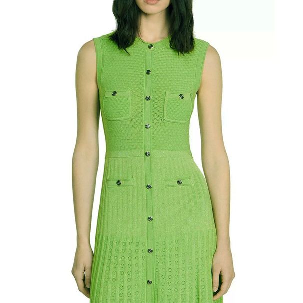 Women's Clothing Single Breasted Fashion Elegant Slimming Knitted Dress Women's Long Skirt Sleeveless_ecoleips.com