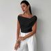 2025 European And American Solid Color Sleeveless T Shirt Women's Simple Style Oblique Shoulder Slimming Sleeveless Short Top_ecoleips.com