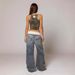 European And American Cross-Border Revice Retro Street Style Hot Girl Flipped Waist Design Washed Blue Jeans For Women_ecoleips.com