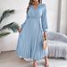 Women's Clothing Elegant Temperament V Neck Lace Waist Pleated Long Skirt_ecoleips.com