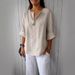 K New Loose T-shirt Comfortable Casual V-neck Button Up Top For Women_ecoleips.com