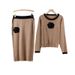 Spring Autumn New Camellia Knitted Set For Women Fashionable And Elegant Round Neck Top With Color-Block Bodycon Skirt_ecoleips.com