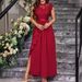 Women's Clothing Elegant Lace Chiffon Slim Fit Slit Solid Color Ladies Dress_ecoleips.com