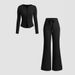 Women's Stretch Knit Lounge Set – Slim-Fit Button-Up Top & Wide-Leg Pants (S-XXL, 7 Colors) | Ribbed Texture & All-Season Comfort_ecoleips.com