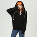 Spring And Autumn Chic Black Jacket For Women Loose Zipper Cardigan Casual Sports Top Solid Color Hooded Sweatshirt_ecoleips.com
