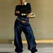 High-Waisted Slimming Wide Leg Trousers Women's Faux Denim Jeans Layered Washed Two-Piece European American Style_ecoleips.com