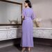 Ba3072-1 Lilac Purple Bell-Sleeve Hand-Stitched Rhinestone Side Women's Dress_ecoleips.com