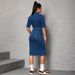plus Size Women's Denim Collared Short Sleeve Dress Mid-Length Slit Spring/Summer Fashion Direct from the Factory_ecoleips.com