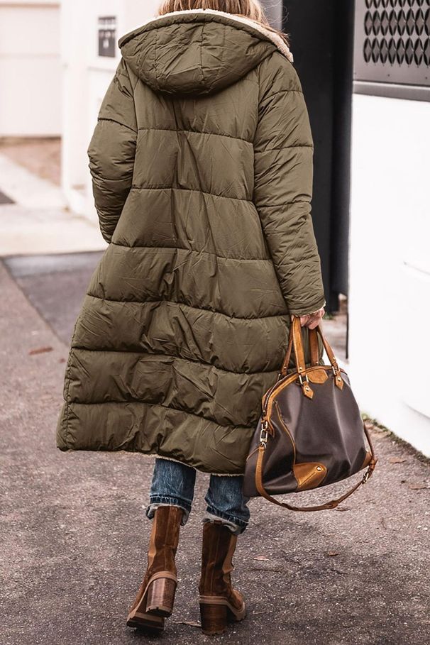 girl 2024 European And American Solid Color Hooded Cotton Jacket Long Sleeve Reversible Slim Fit Elegant Cardigan Coat_ecoleips.com