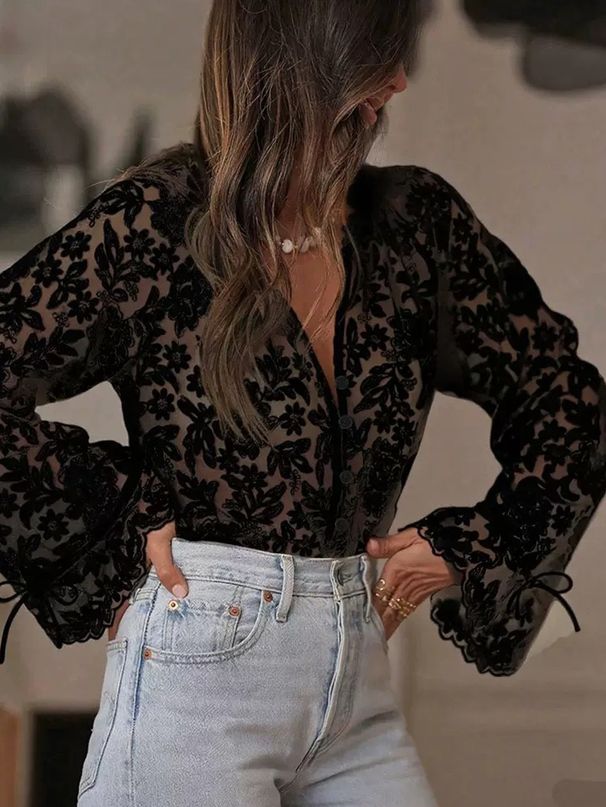 Korean Style Women's Lace Shirt Hollow Casual Top European And American Cross Border Japanese Foreign Trade New 2025_ecoleips.com