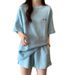 Women's Clothing Summer Casual Sports Two Piece Set For Women Wide Leg Shorts Short Sleeve Loose Fashion Waffle Style Embroidery_ecoleips.com
