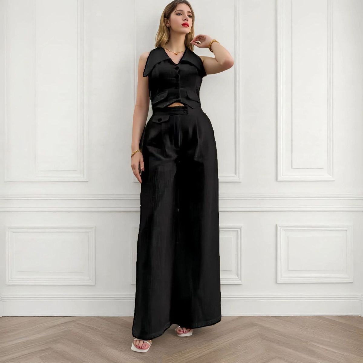 Women's 2 Piece Solid Color Sleeveless Belted Top And Trousers Set – Casual Spring Summer Outfit 2026_ecoleips.com