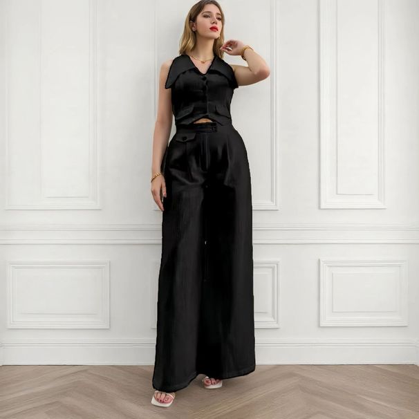 Women's 2 Piece Solid Color Sleeveless Belted Top And Trousers Set – Casual Spring Summer Outfit 2026_ecoleips.com