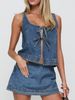 K Sexy Spicy Girl Women's Sleeveless Lace Up Denim Vest Shorts Denim Suit_ecoleips.com