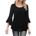 Women's Clothing Summer Hot Selling Three Quarter Sleeve Shirt Pleated Trumpet Sleeve Round Neck Mesh Top_ecoleips.com