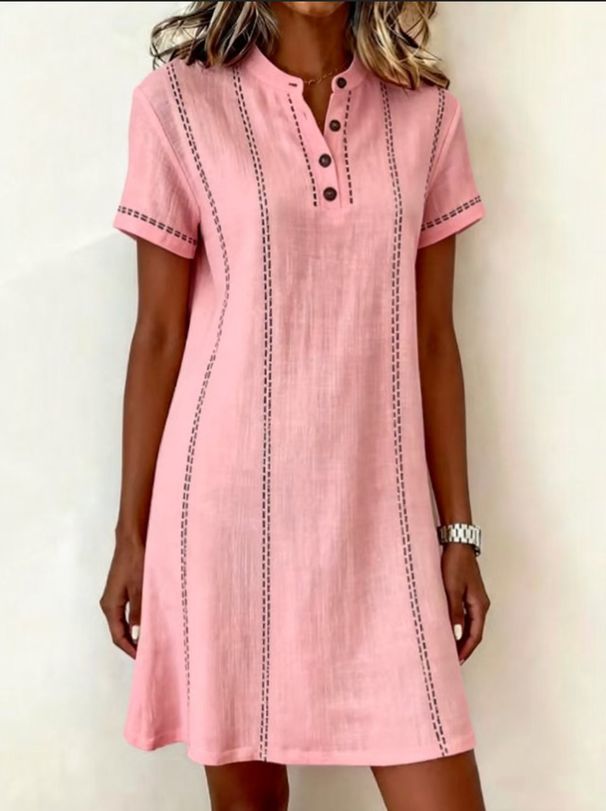 Women's Patchwork Printed Shirt Dress Casual V Neck Short Sleeves Summer New_ecoleips.com