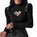 Women's Clothing Inner Wear Autumn And Winter Half High Collar Bottoming Shirt Beaded Sweater Slim Top_ecoleips.com