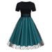Women's Retro Hepburn Dress Round Neck Short Sleeve Polka Dot Patchwork French Style Luxury Light_ecoleips.com