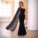Elegant One-Shoulder Long Evening Dress With Gold Foil Details - Sexy Formal Gown For Banquet & Party (XS/S/M/L)_ecoleips.com
