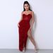 Women’s Clothing Fashionable New Women's Contrast Color Sequined Mesh Spliced Thigh Slit Formal Dress_ecoleips.com