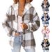 Women's Plaid Fleece Hooded Jacket - Cozy Winter Coat With Button Closure, Soft Polyester Blend, Oversized Fit For Casual & Work_ecoleips.com