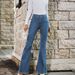 Women's Clothing High Waist Spring And Autumn New Wide Leg Elastic Slim Stitching Denim Big Bell Bottom Pants_ecoleips.com