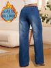 Women's Clothing Stretch Denim Pants With Drawstring Waist – Mid-Rise, Straight Leg, Fleece-Lined & Comfort Fit – Dark Blue (S-XXL)_ecoleips.com