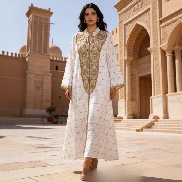 Women's Clothing Modest Abaya Dress Elegant Muslim Summer Abaya Dress With Double-Layer Design & Rhinestone Embellishments Long-Sleeve Maxi_ecoleips.com