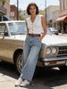 Chic V-Neck Knit Sleeveless Vest, Women's Gold Button-Up Casual Sweater_ecoleips.com