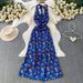 Women's Clothing Elegant V Neck Halter Dress Polka Dot A-Line High Waist Long Summer Commuter Dress_ecoleips.com