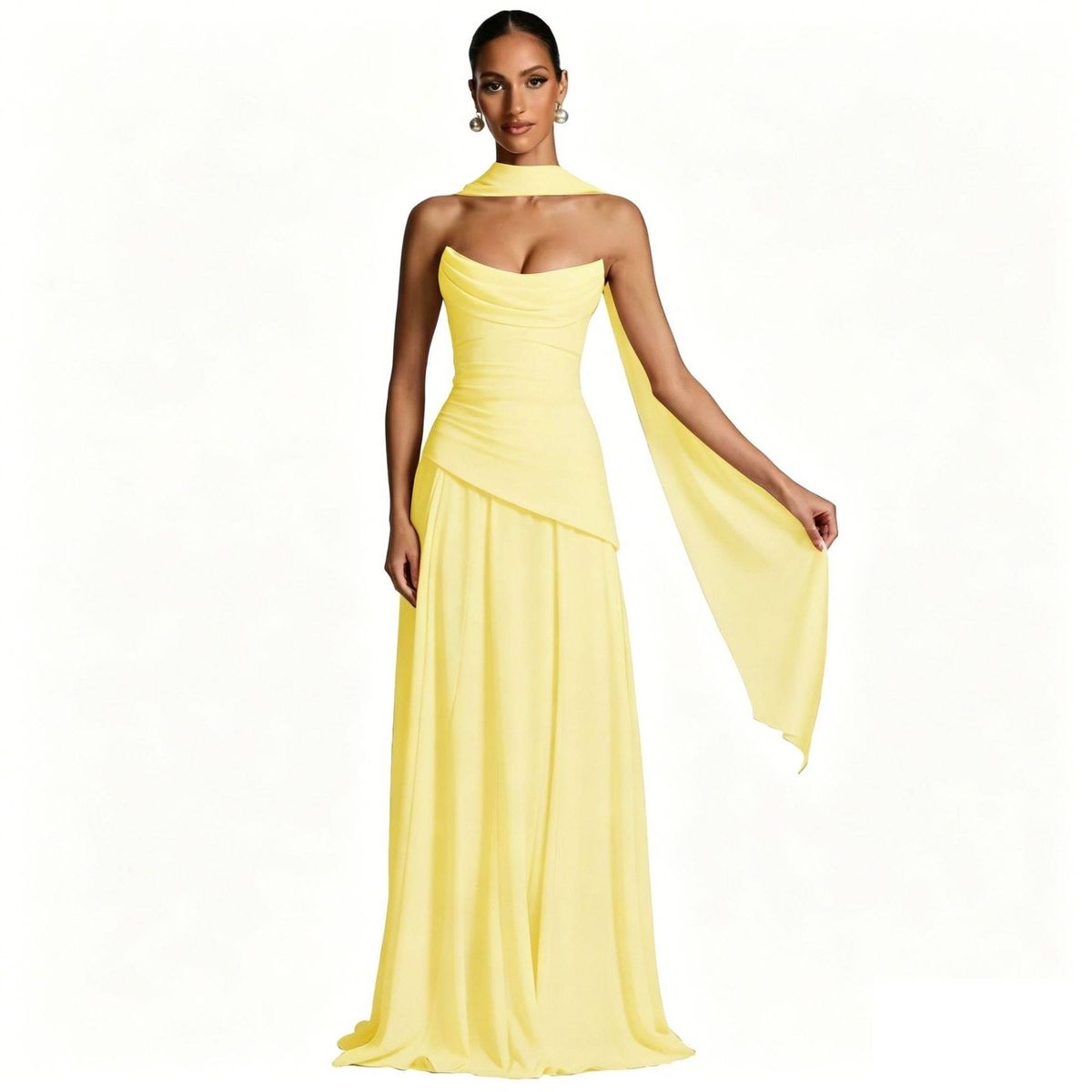 Elegant Back Tie Strapless Bodycon Dress, Sophisticated A-Line Long Evening Gown For Weddings, Parties, And Formal Events_ecoleips.com