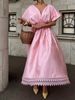 2026 Summer Women Elegant Short Sleeve V-Neck High Waist Ruffle Spliced Midi Dress, Cross-border Women's Wear_ecoleips.com