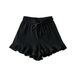Women's Versatile Casual Lace Waffle Shorts Trendy Ruffled Trim Elastic Waist Summer Sports Pants Hot Pants_ecoleips.com