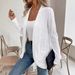 Women's Elegant Pure Color Lace Long Sleeve Jacket Autumn/Winter Double Pocket Open Placket Top Style_ecoleips.com