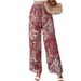 European American Women's Printed Wide Leg Pants Summer Fashion Versatile Elastic Waist Trousers Regular Fit Polyester_ecoleips.com