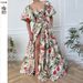 Women's Clothing V Neck Chiffon Print High Waist Slim Big Swing Skirt Celebrity Short Sleeve Dress_ecoleips.com