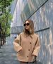 Women's Clothing Fashion Lapel Oblique Breasted Warm Autumn Fashion Loose Fit V-Neck Button Front Blazer Coat In Wool Blend (Beige/Black, S/M/L/XL)_ecoleips.com