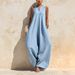 Women's Elegant Comfortable Sleeveless Jumpsuit V Neck Wide Leg Solid Color Simple European And American Style Cross Border Fashion Romper_ecoleips.com
