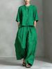 Women's Summer Linen Shirt Set European American Style Wide Leg Pants Two Piece Casual Commuter Loose Fit Short Sleeve_ecoleips.com